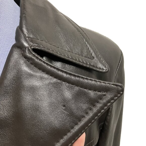 Rice Sportswear Leather Coat BORG Fleece Zip-in Lining Vintage Wide Lapel 70s - Picture 3 of 11